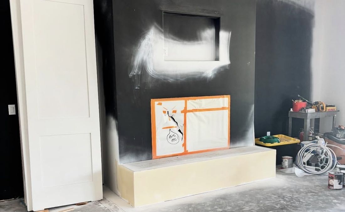 Fireplace wall with drywall TV niche